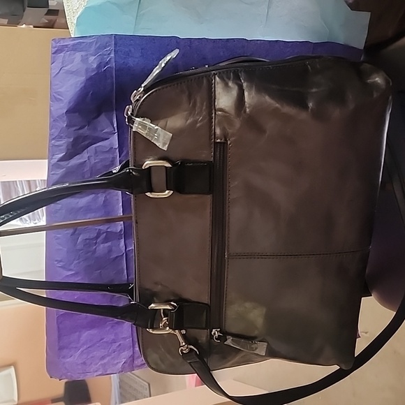 Nwot Gianni Bernini Crackled Leather Hand/crossbody Full Zip Around 2 Compart - Picture 7 of 13